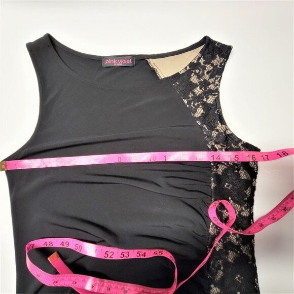 BLACK Sleeveless Dress With Gold Trim And Black Lace Accent Size L - Picture 9 of 12